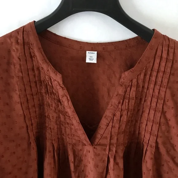 Old Navy Rust Burnt Orange Oversized Smoked Long Sleeve Boho Peasant Blouse - Picture 3 of 14